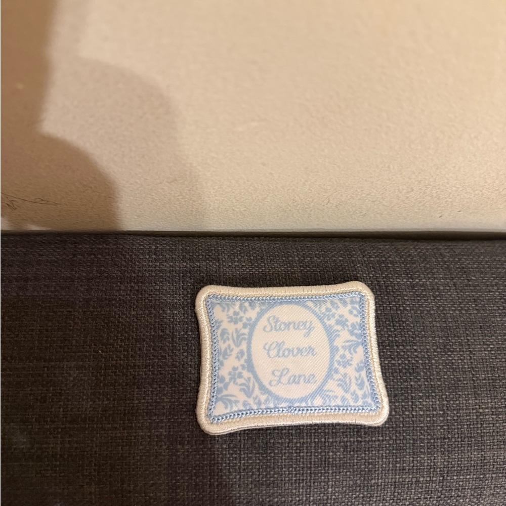 Stoney Clover Lane Blue and White Pillow Vintage Patch